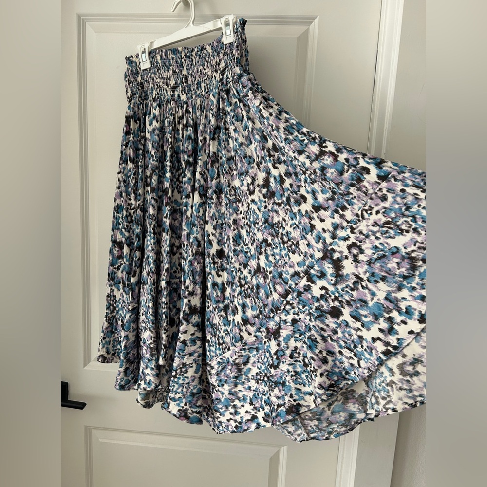 Anthropologie Blue and White High Low Asymmetrical Skirt - Picture 3 of 6